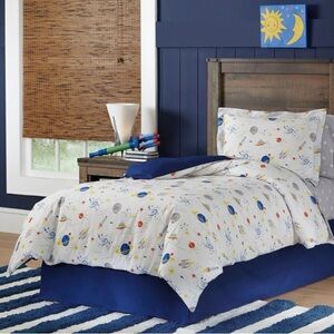 Lullaby Space-Themed Twin Duvet Bedding Set - Blue and White NWT